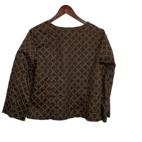 J Jill Crop Blazer Jacket Embroidered Circles 3/4 Sleeves Size Small Brown - Picture 2 of 11